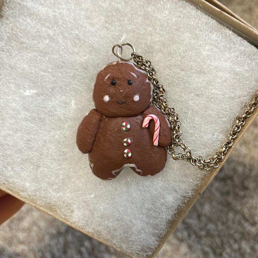 Polymer Clay Christmas in July Gingerbread Man Necklace
